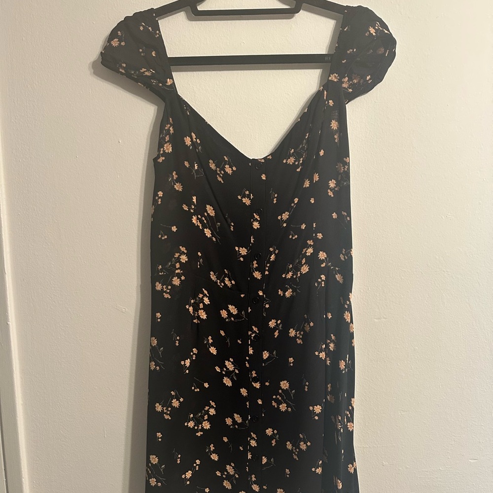 Reformation Black Mini Dress with Peach Floral Print
